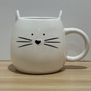 Kitty Cat Mug 3D Ears Heart Nose White & Black Global Design Connections 16 oz.